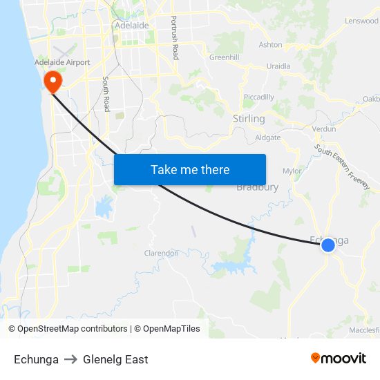 Echunga to Glenelg East map