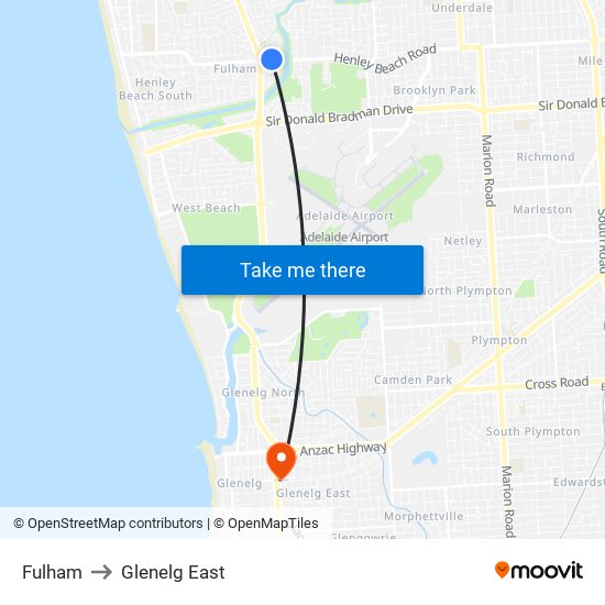 Fulham to Glenelg East map