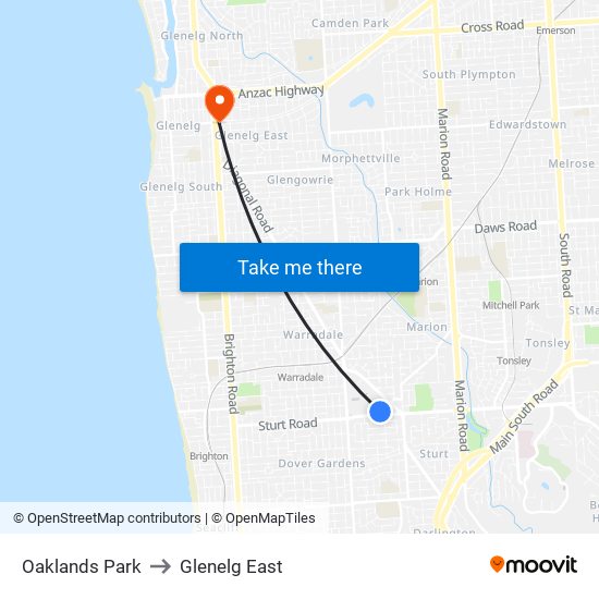 Oaklands Park to Glenelg East map