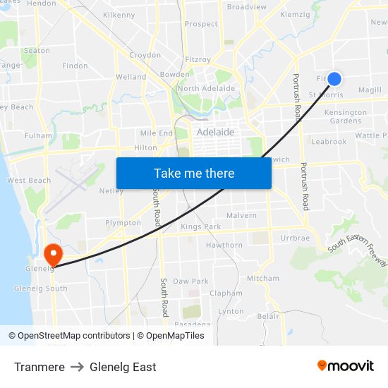 Tranmere to Glenelg East map