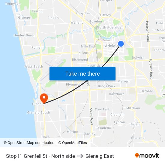 Stop I1 Grenfell St - North side to Glenelg East map