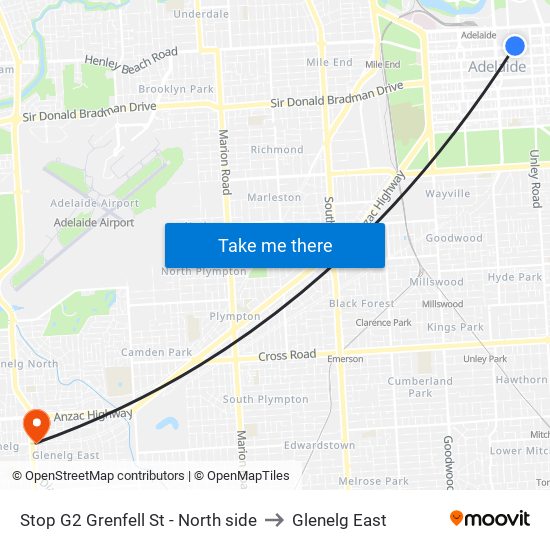 Stop G2 Grenfell St - North side to Glenelg East map