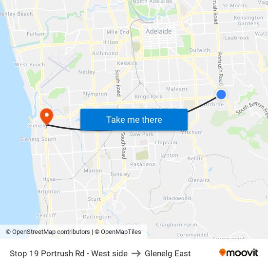 Stop 19 Portrush Rd - West side to Glenelg East map