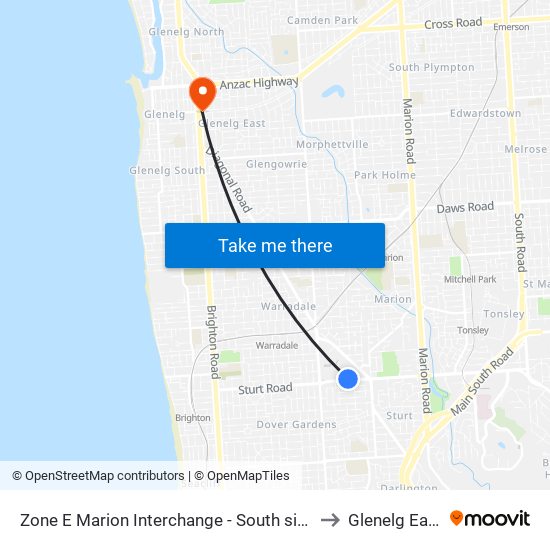 Zone E Marion Interchange - South side to Glenelg East map