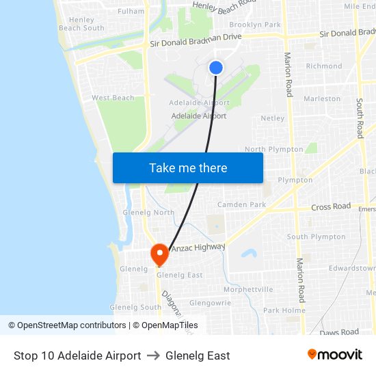 Stop 10 Adelaide Airport to Glenelg East map