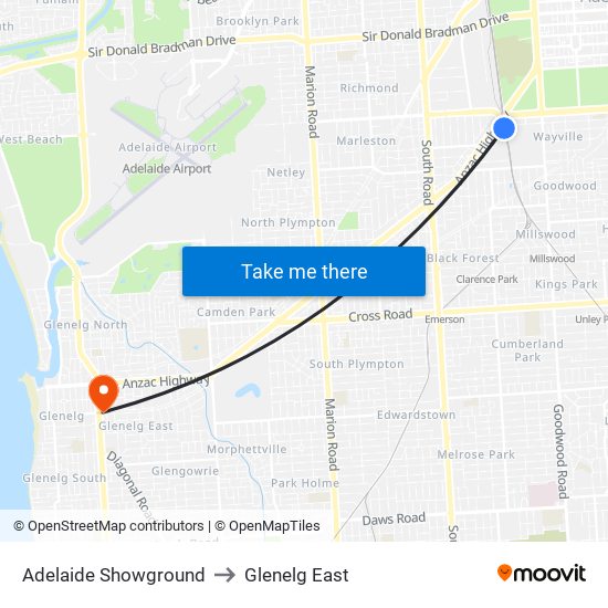 Adelaide Showground to Glenelg East map