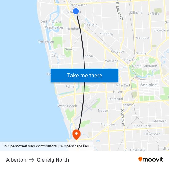 Alberton to Glenelg North map