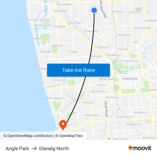 Angle Park to Glenelg North map