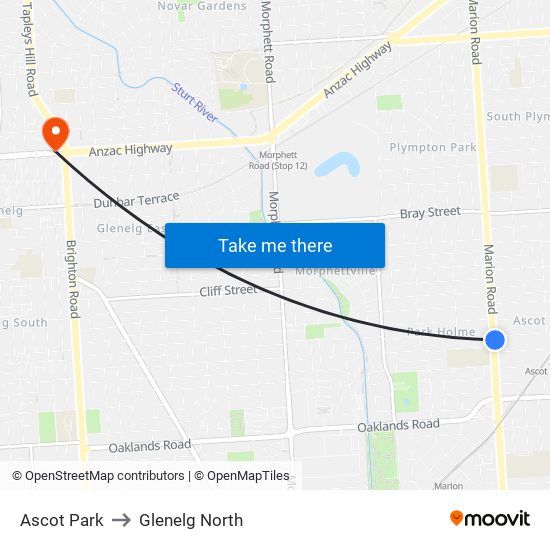 Ascot Park to Glenelg North map