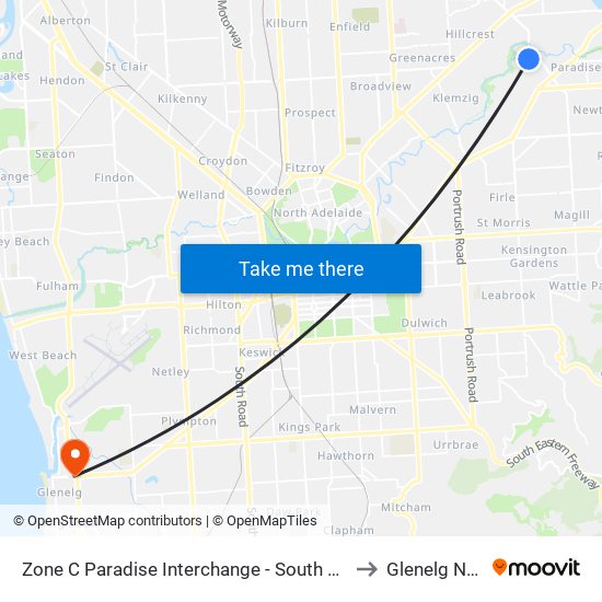 Zone C Paradise Interchange - South East side to Glenelg North map