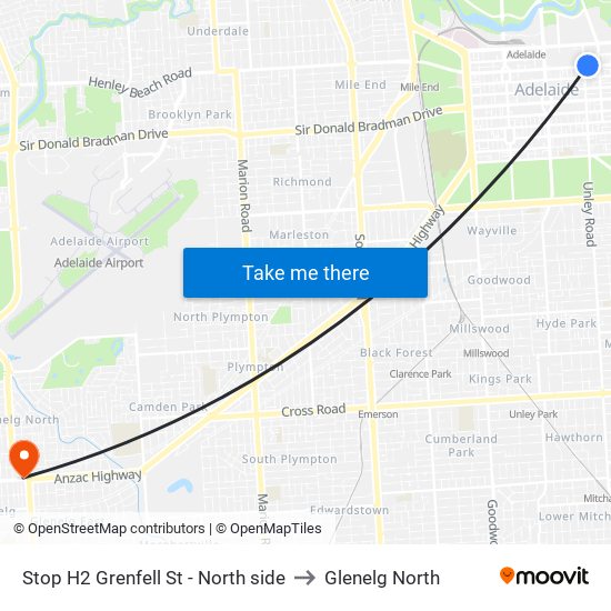 Stop H2 Grenfell St - North side to Glenelg North map