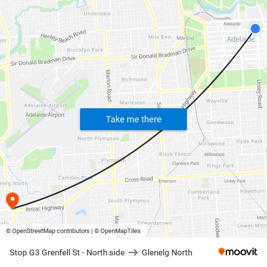 Stop G3 Grenfell St - North side to Glenelg North map