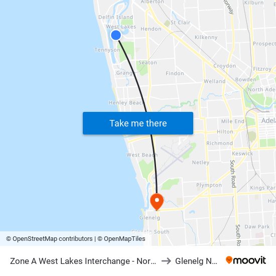 Zone A West Lakes Interchange - North side to Glenelg North map