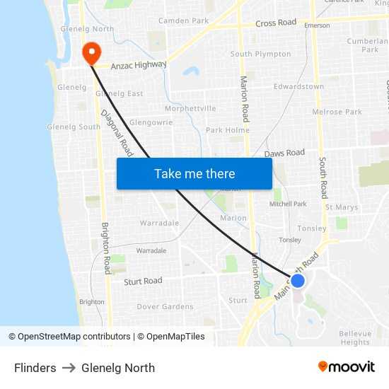 Flinders to Glenelg North map