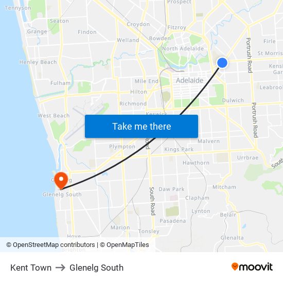 Kent Town to Glenelg South map