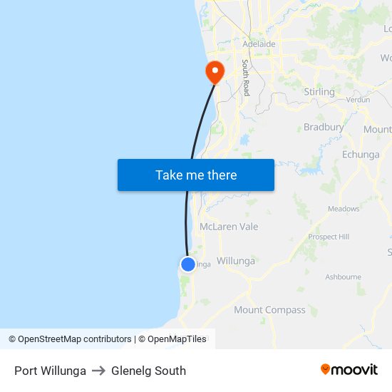 Port Willunga to Glenelg South map