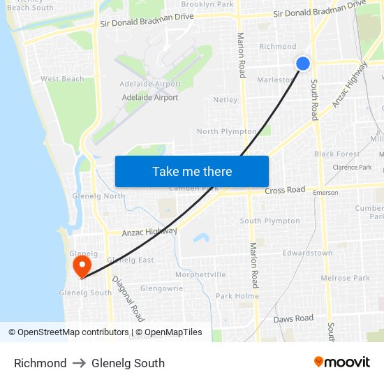 Richmond to Glenelg South map