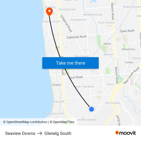 Seaview Downs to Glenelg South map