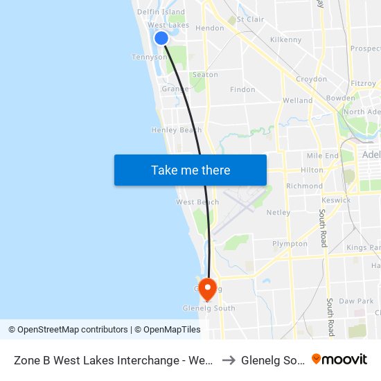 Zone B West Lakes Interchange - West side to Glenelg South map