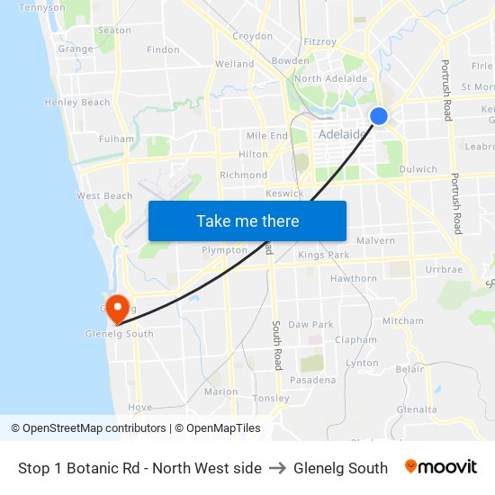 Stop 1 Botanic Rd - North West side to Glenelg South map