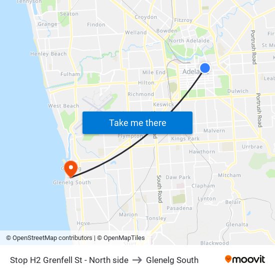 Stop H2 Grenfell St - North side to Glenelg South map