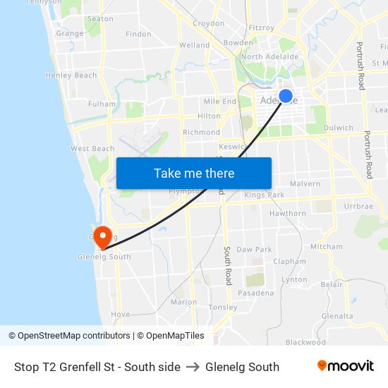 Stop T2 Grenfell St - South side to Glenelg South map