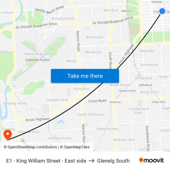 E1 - King William Street - East side to Glenelg South map