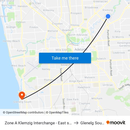 Zone A Klemzig Interchange - East side to Glenelg South map