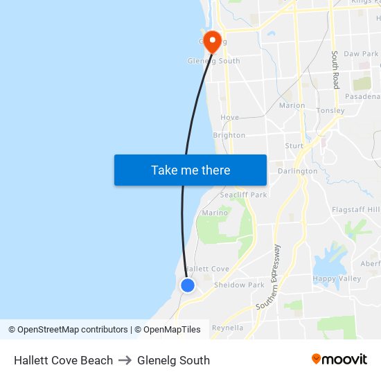 Hallett Cove Beach to Glenelg South map