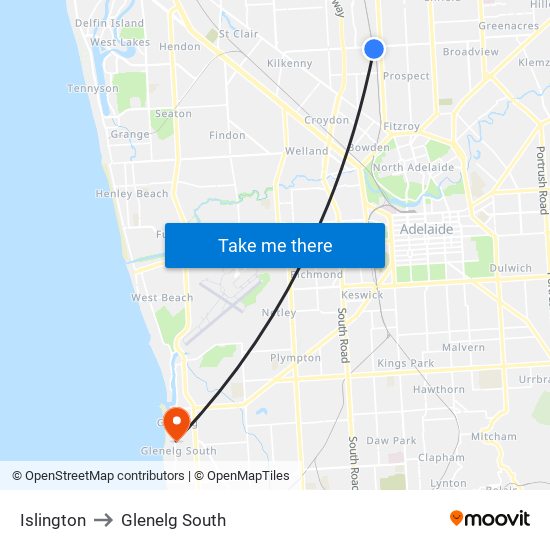 Islington to Glenelg South map