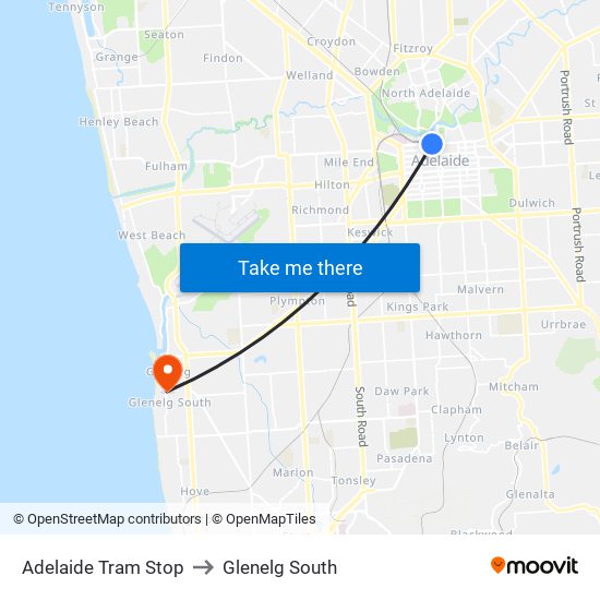 Adelaide Tram Stop to Glenelg South map