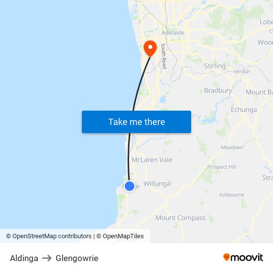 Aldinga to Glengowrie map