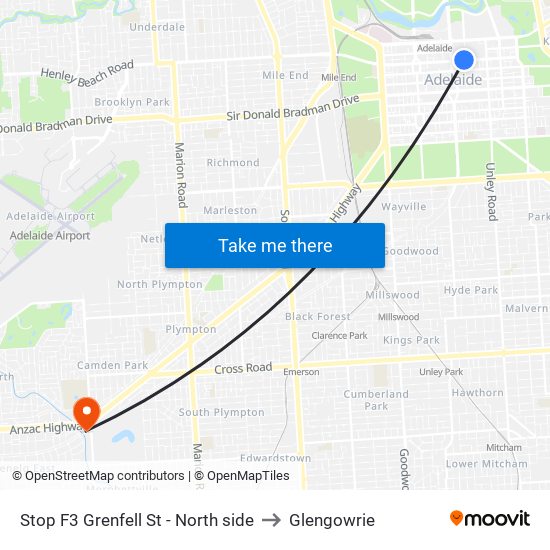 Stop F3 Grenfell St - North side to Glengowrie map