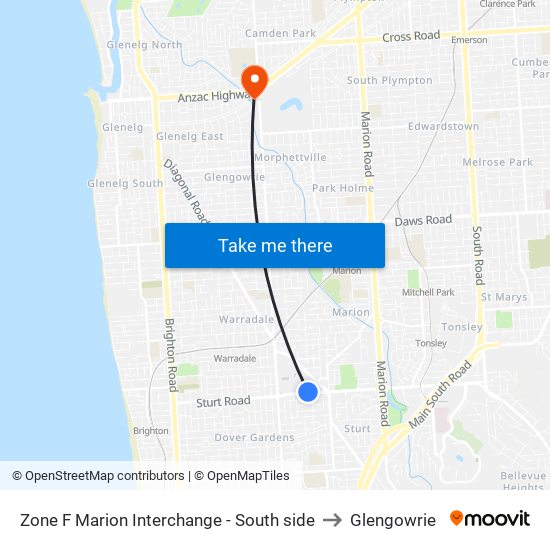 Zone F Marion Interchange - South side to Glengowrie map