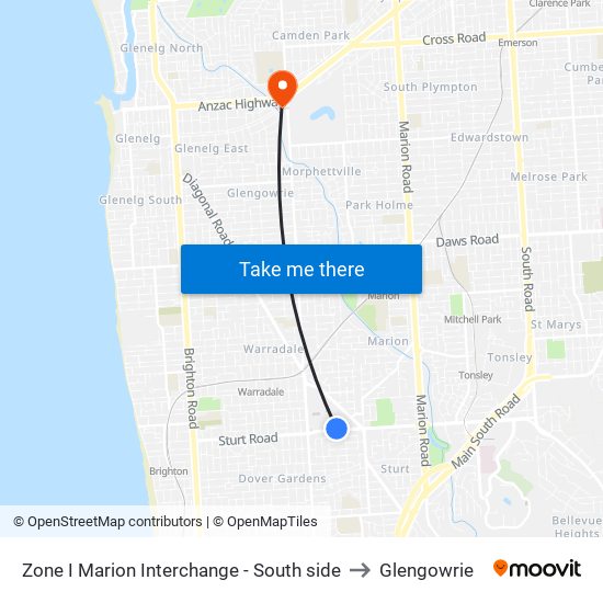 Zone I Marion Interchange - South side to Glengowrie map