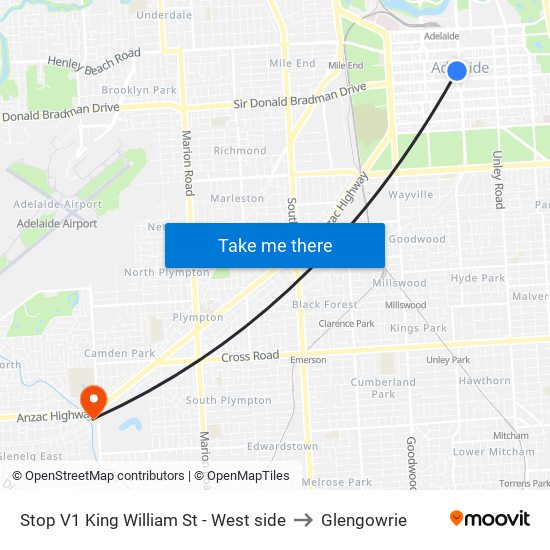 Stop V1 King William St - West side to Glengowrie map