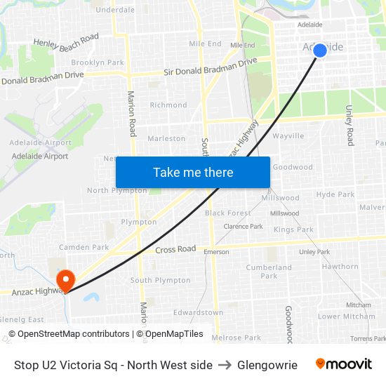 Stop U2 Victoria Sq - North West side to Glengowrie map