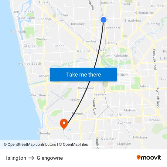 Islington to Glengowrie map