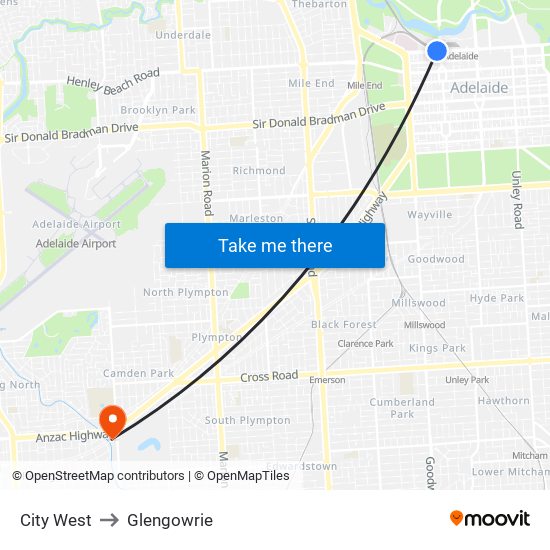 City West to Glengowrie map