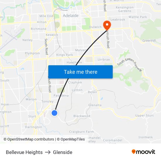 Bellevue Heights to Glenside map