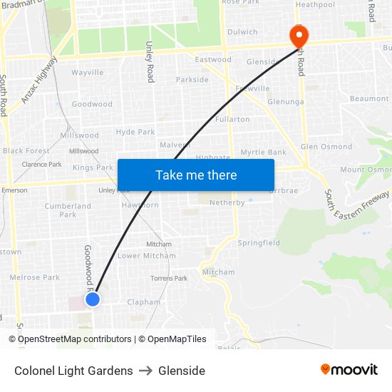 Colonel Light Gardens to Glenside map