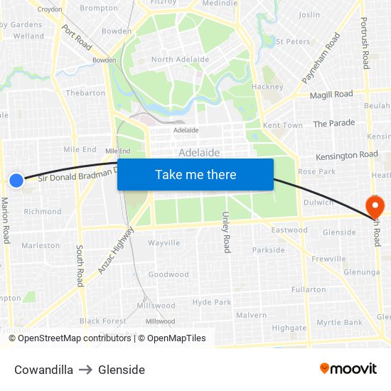 Cowandilla to Glenside map