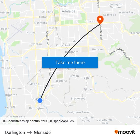 Darlington to Glenside map