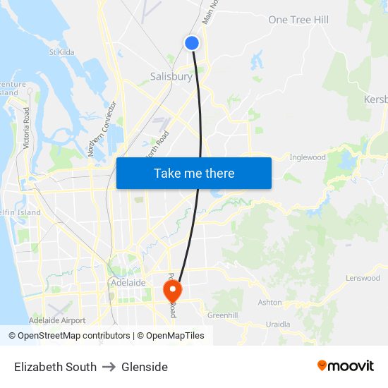 Elizabeth South to Glenside map