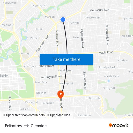 Felixstow to Glenside map