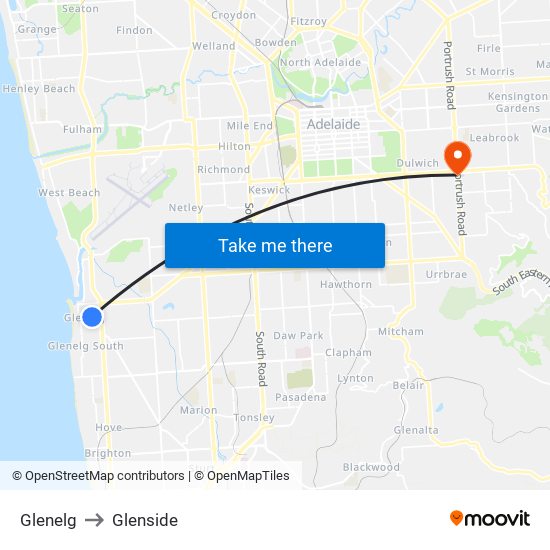 Glenelg to Glenside map