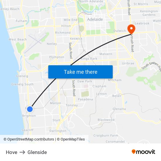 Hove to Glenside map