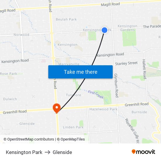 Kensington Park to Glenside map