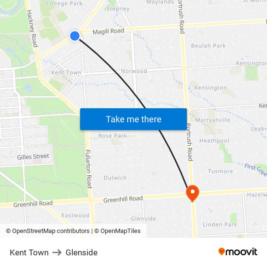 Kent Town to Glenside map