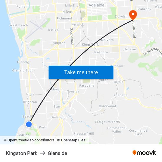 Kingston Park to Glenside map